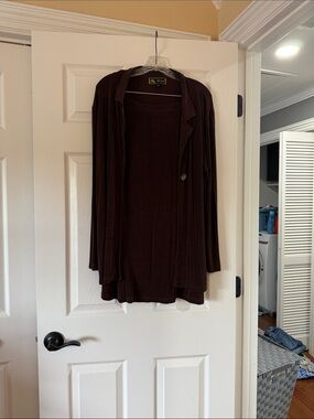 Mirasol Dark Brown Open-Front Draped Cardigan w/ Skirt